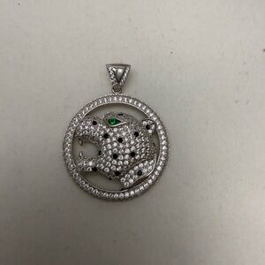 925 Sterling Silver Panther Pendant with Green Accent